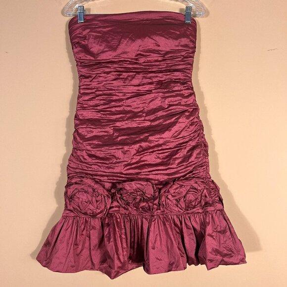 BCBGMaxAzria Strapless Metallic Ruched Mini Lined Cocktail Dress Women's 10 - Picture 1 of 11